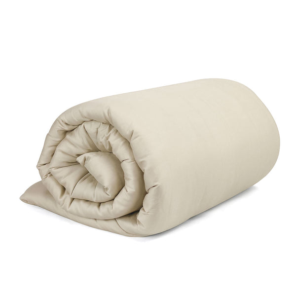 Revitasleep oatmeal weighted blanket rolled.