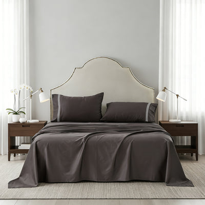 Embroidered Egyptian Cotton Hotel Sheet Set- Chocolate