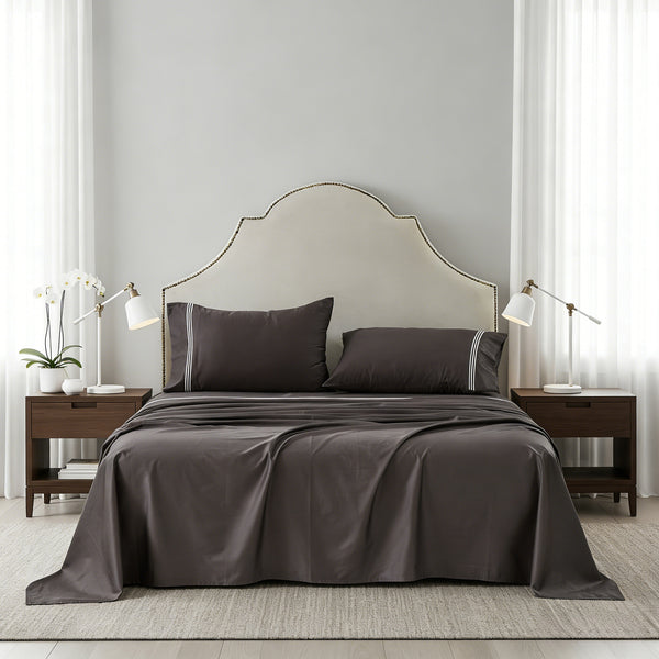 Embroidered Egyptian Cotton Hotel Sheet Set- Chocolate