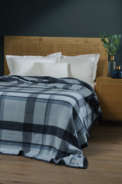 Australian Wool Check Blanket- Blue