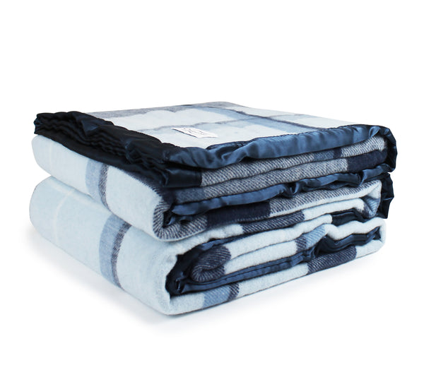 Australian Wool Check Blanket- Blue