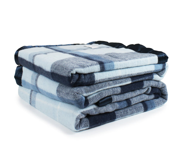 Australian Wool Check Blanket- Blue