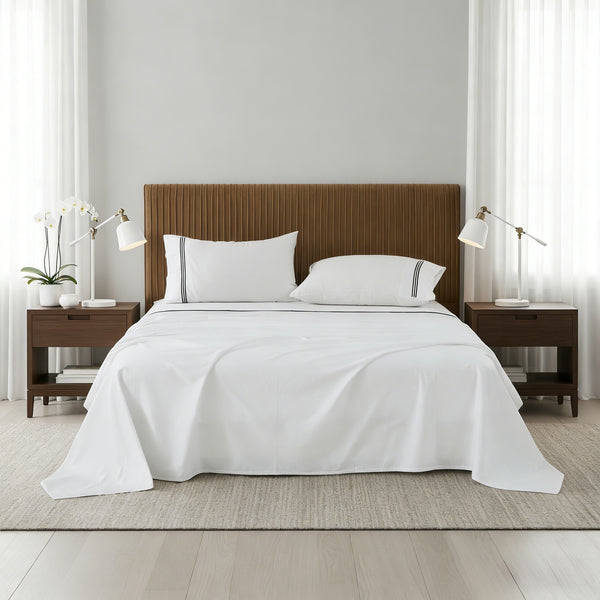 Embroidered Egyptian Cotton Hotel Sheet Set- White and Black
