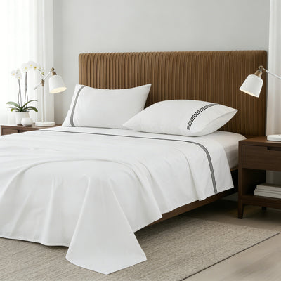 Embroidered Egyptian Cotton Hotel Sheet Set- White and Black