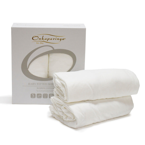 Bamboo Cotton Jersey Baby Fitted Sheet for cot and bassinet 2pk white in white gift box.