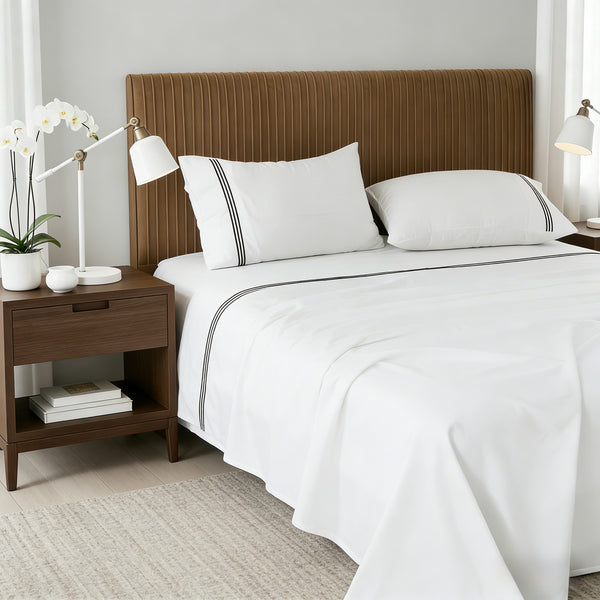 Embroidered Egyptian Cotton Hotel Sheet Set- White and Black