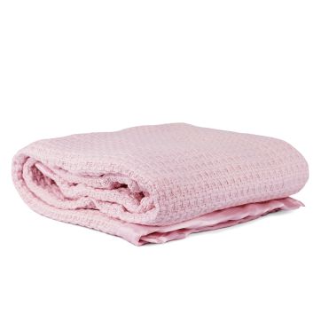 Folded baby moss weave cotton cot blanket pink