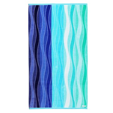 Shade of waves cotton velour beach towel blue.
