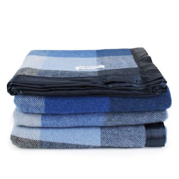 Australian Wool Check Blanket Blue - QB/KB