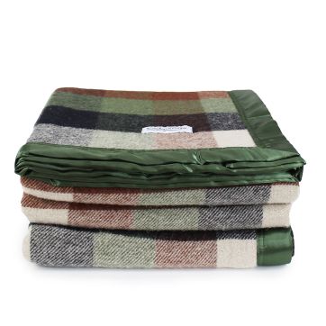 Australian Wool Check Blanket Olive - QB/KB