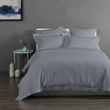 Onkaparing grey yarra waffle cotton quilt cover set 