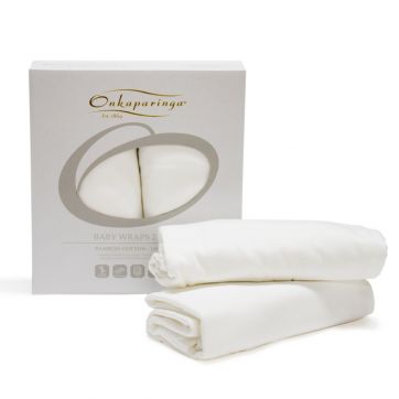 Bamboo Cotton Jersey Baby Wraps 2pk for cot and bassinet -White folded with white gift box.