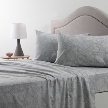 Flannelette Sheet Set Grey Scroll-Queen Bed